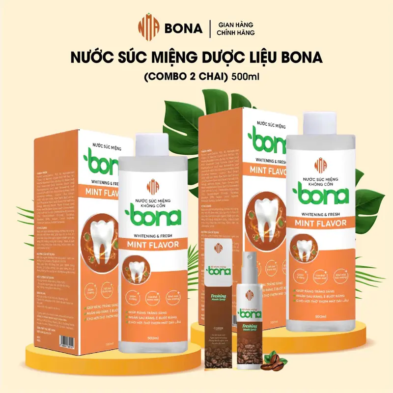 [Không Cồn-500ml]  COMBO 2 Chai Thảo Dược Vệ Sinh Răng Miệng BONA 1