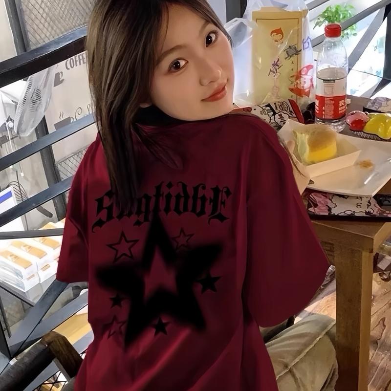 Áo Thun cotton365 Nam Nữ Cổ Tròn Unisex Áo Phông Form Rộng Tay Lỡ 40-60kg Ngôi Sao