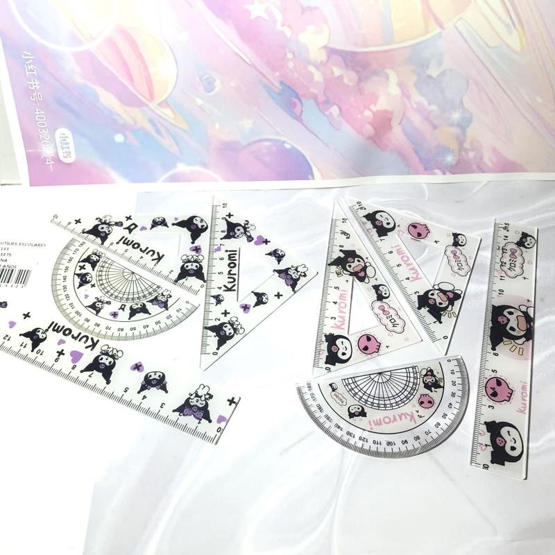 Cute Loopy Student Ruler Stationery Set Cute Crayon New Print Children's Measuring Triangle Rulers 8