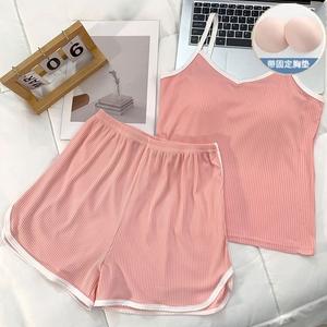 Set Piyama Pendek Tanpa Lengan, Untuk Wanita, Bra Terbina dalam, Fabrik Berkait Jersi Warna Pejal, Longgar Minimalis, Sesuai untuk Musim Panas, Pakaian Rumah untuk Bersantai, Bersantai dan Tidur