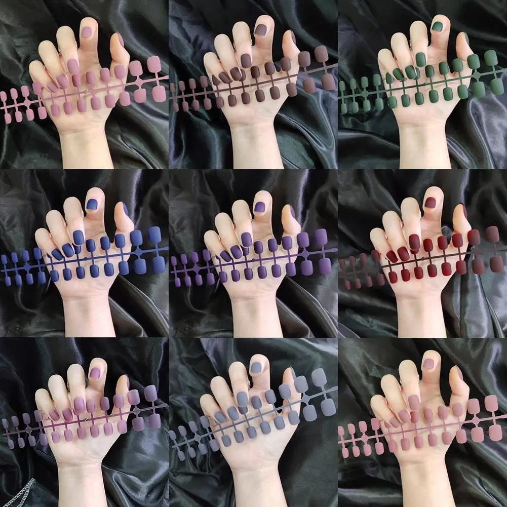 24pcs Solid Color Short Nail Tips Set Matte Effect Short False Nails Fake Nails Press On Nails