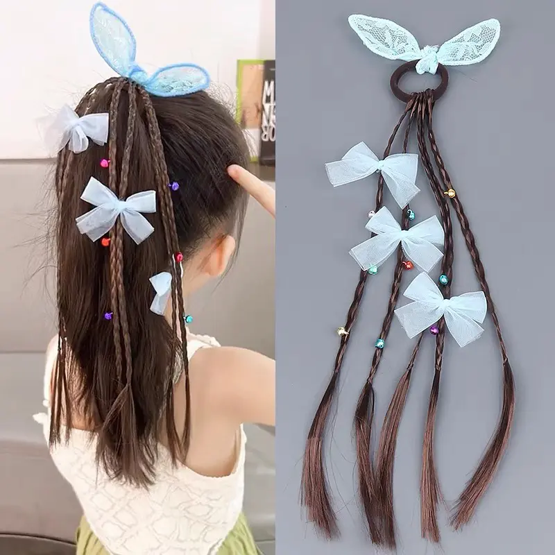 Tóc Giả Tai Thỏ Nơ Cho Trẻ Em, Tóc Đuôi Ngựa Dreadlocks, Dây Buộc Tóc Đuôi Ngựa, Tóc Bện Đầy Màu Sắc, Thích Hợp Cho Trẻ Em 1