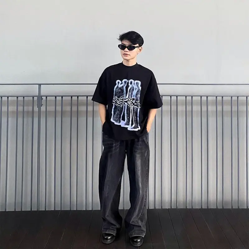 Lessegos Boxy Tshirt True Friends Heavyweight 16s Hitam Crew-neck fashion unisex T-shirt Menswear Top Kaos Pria 1