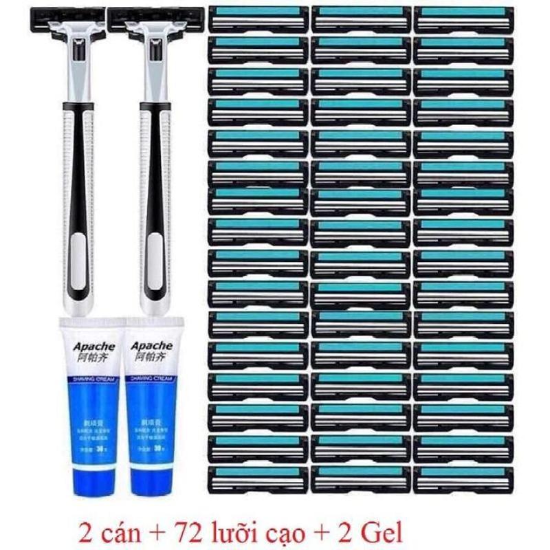 Sét dao cạo râu 72 luoi+ 2 cán dao tặng 2  lọ gel làm mềm râu và hộp nhựa đựnġ cán daocaorau 36