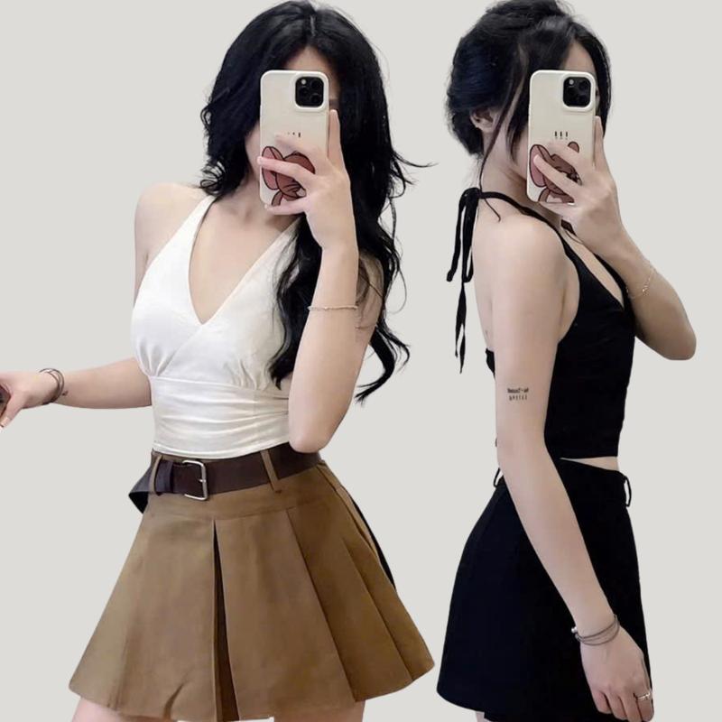 Áo croptop linen cổ yếm cột dây basic A1579 Women