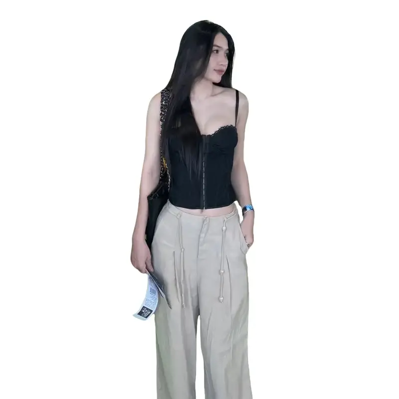 Áo hai dây corset ren có dây đan lưng co giãn (không mút ngực) Nữ Women đi picnic 0