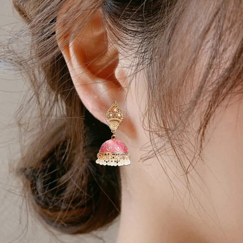 [indian earrings with ear chain]2022 New Fashion Earrings Indian Ethnic Style Fashion Bell Pearl Earrings Women's Jewelry