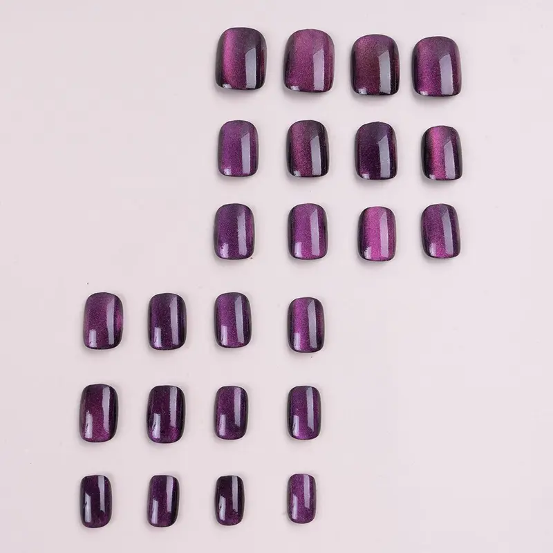 Glitter Cat's Eye Fake Nails (24pcs/box), Removable Nail Art Artificial Full Cover with Jelly Sticky Tabs & Nail Flie, Elegant Press on Fake Nail Kit 2