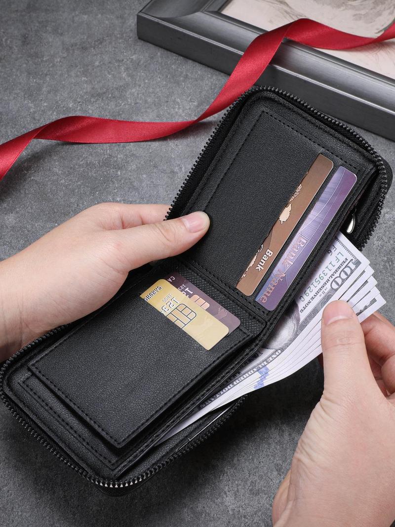 Product Introduction of Men's Vintage Letter Pattern  Zipper Short Wallet, Casual Multi-functional Short Wallet for Daily Used, Retro Style Wallet for Men 5