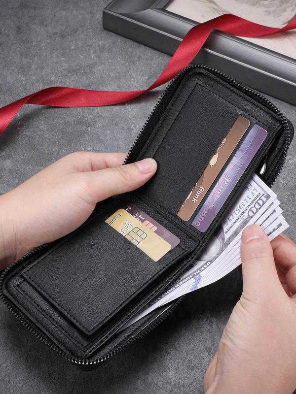 Men's Vintage Letter Pattern  Zipper Short Wallet, Casual Multi-functional Short Wallet for Daily Used, Retro Style Wallet for Men 5