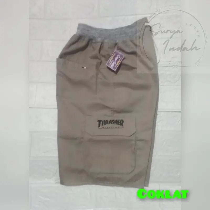 Celana pendek cargo saku 5 cuma 80K 3pcs Cream Karet 4
