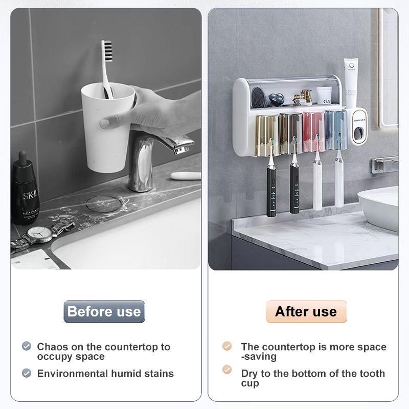 Product Introduction of Wall-mounted Toothbrush Holder, 1 Set Punch-free Toothbrush Holder with Toothpaste Squeezer, Bathroom Supplies for Home Use 6