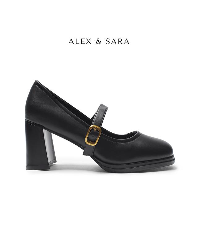 LT38 - Giày cao gót bít mũi Calla Mary Jean quai ngang khóa vàng gót trụ cao 9cm chất da PU mờ sang trọng đi chơi đi tiệc | ALEX & SARA