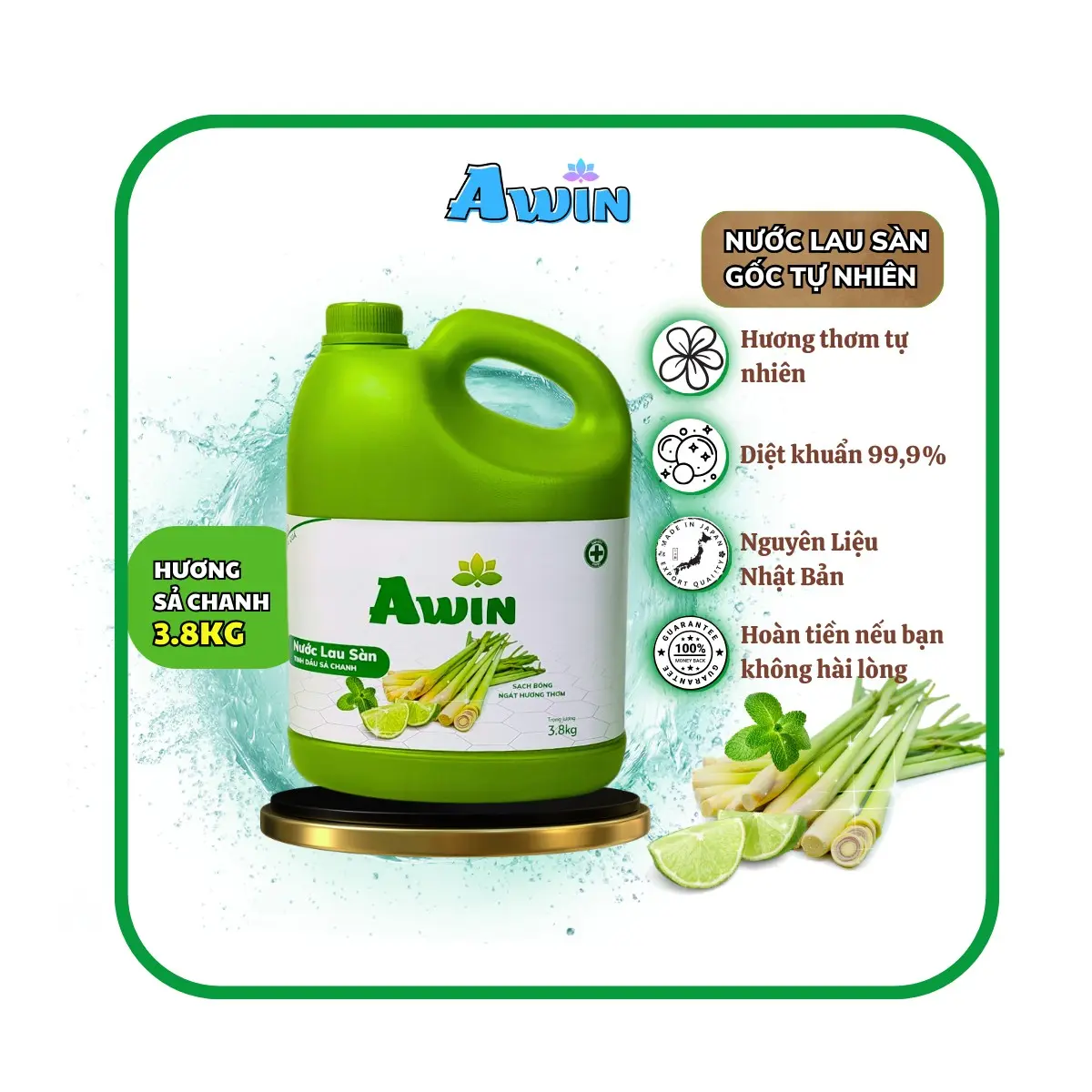 Nước lau sàn Awin 3,8kg- Sạch thơm - chống ruồi muỗi