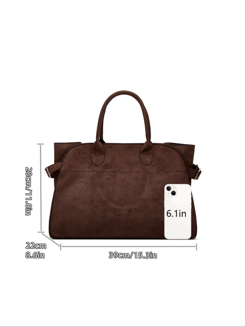 Product Introduction of Women's Solid Suede Handbag, Fashionable Large Capacity Tote Bag for Daily Commuting, Casual Trendy Versatile High-quality Daily Commuting Bag 1