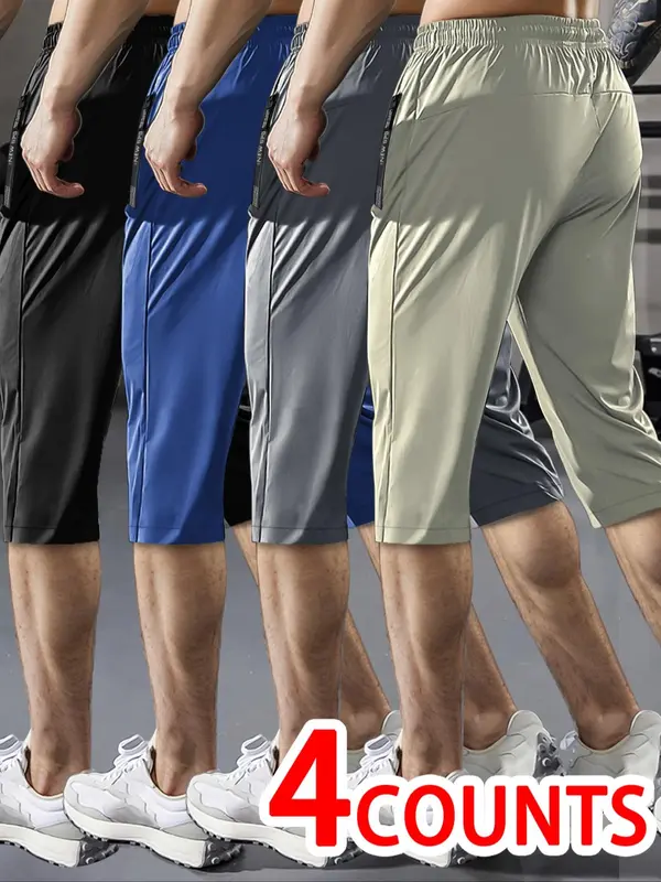 Men's Solid Drawstring Waist Capris Pants, Casual Regular Fit Pocket Track Capris Pants for Summer, Men's Bottoms for Daily Wear, Shorts for Men, Shorts for Summer 8