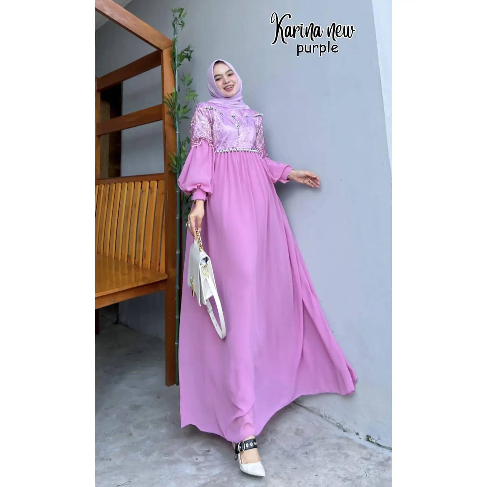 Karina - Gamis Pesta Muslim Cantik Lengan Balon baju hari