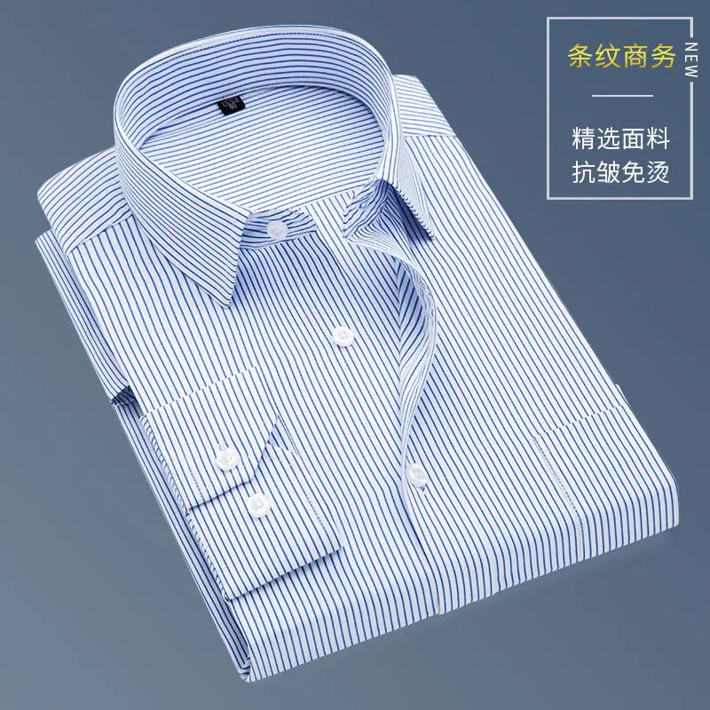 Áo Sơ Mi Nam Dài Tay Kẻ Sọc Cotton, Trung Người Già Và Cao Tuổi, Công Sở Thường Ngày Không Sắt, Dáng Rộng Vừa Vặn, Phong Cách Bố, Có Túi, Năm 2025 Menswear