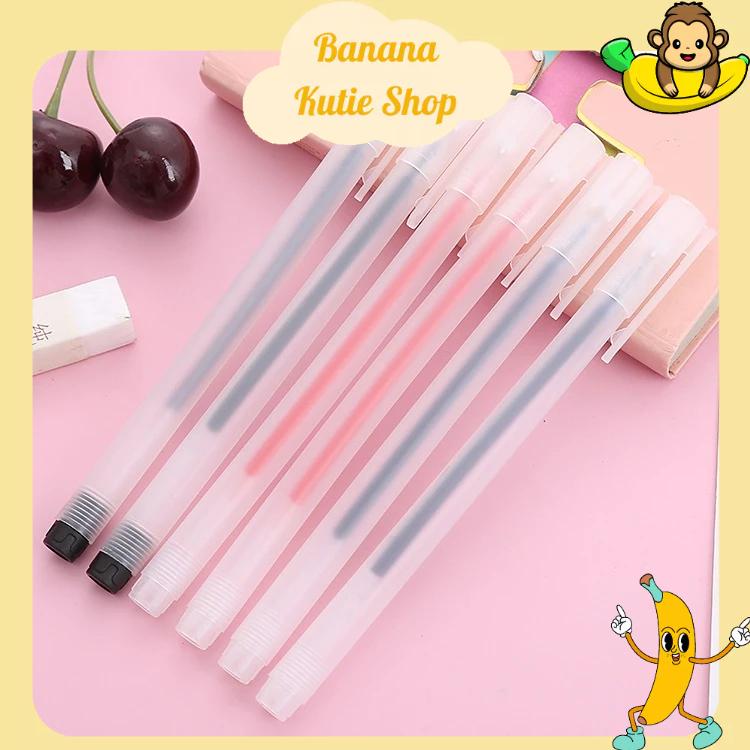 Bút Bi Mực Gel Nắp Cài Thân Nhám Basic Bút Nước Mực Gel Khô Nhanh Ngòi 0.5mm, Mực Đều, Nét Chữ Đẹp bút  gel