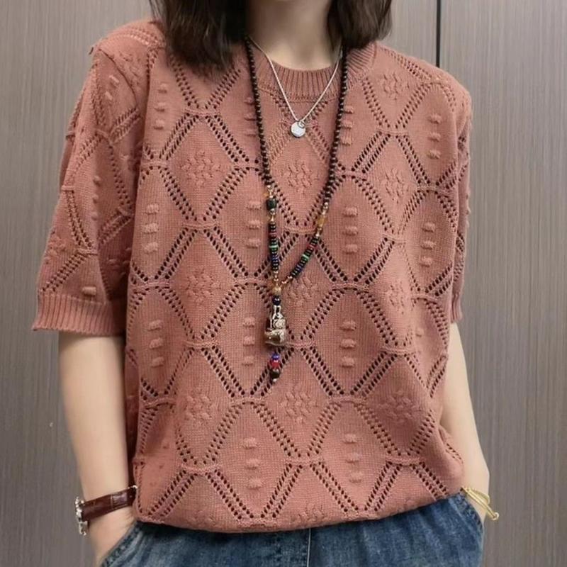 Product Introduction of Áo ngắn Tay Dệt Kim, Thời Trang Thường Ngày Cho Nữ, Jacquard khoét Dáng Ôm Áo Len Mỏng, Hàng Mới Về Mùa Hè 2023 4