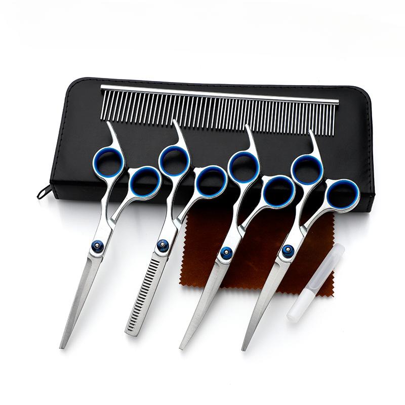 Product Introduction of Dog Crooming Scissors Set WithSafety UP/Down Curved/ Straight Tips, Sharp And DurableTitanium Coated Professional DogGrooming Kit For Dog Cat 4