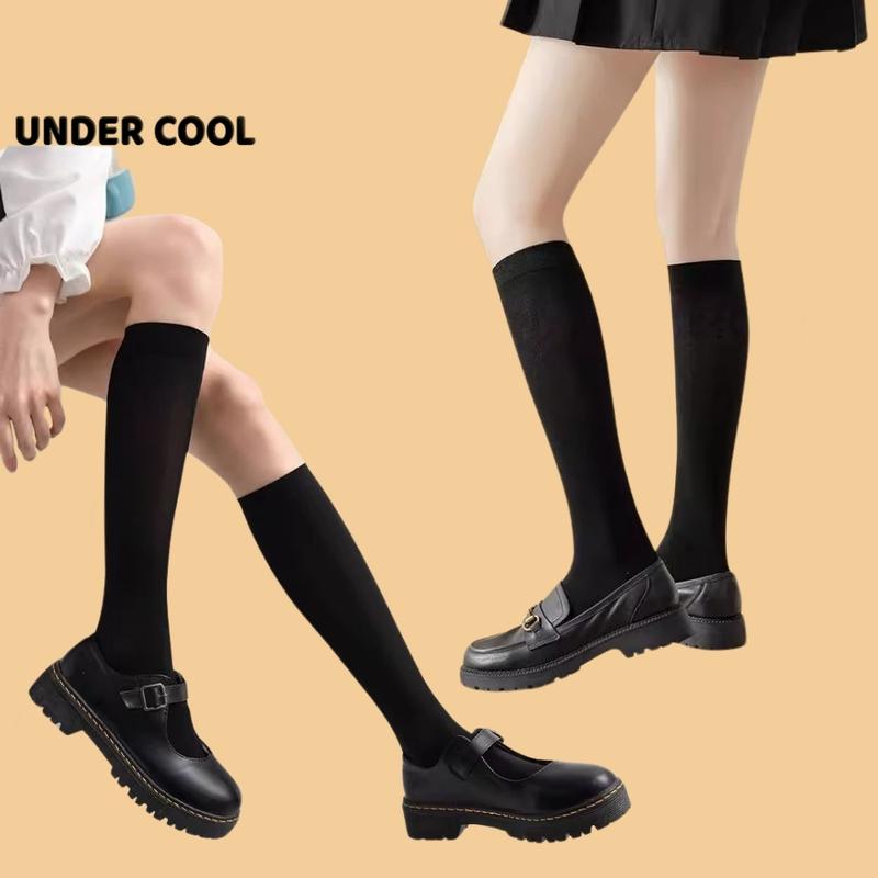 Tất Nữ Cổ Cao Đùi Trơn Đen Trắng UNDERCOOL Tất Ống Dài Qua Bắp Chân 42cm Dành Cho Nữ phong cách Nữ Sinh Hàn Quốc  TC67 3