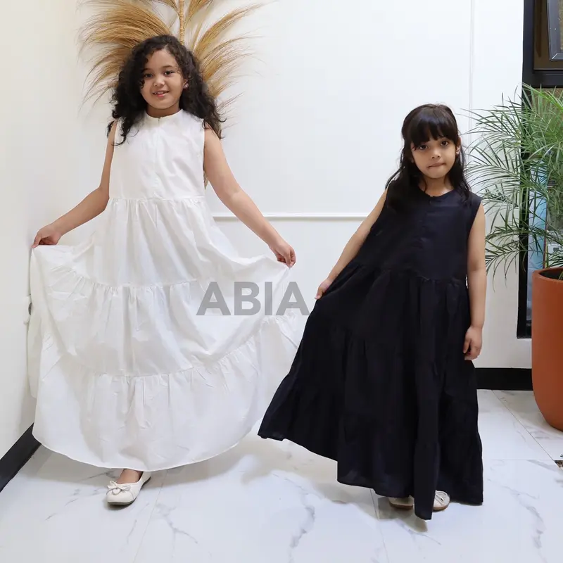 Dress Anak Perempuan Polos Hitam Putih 3