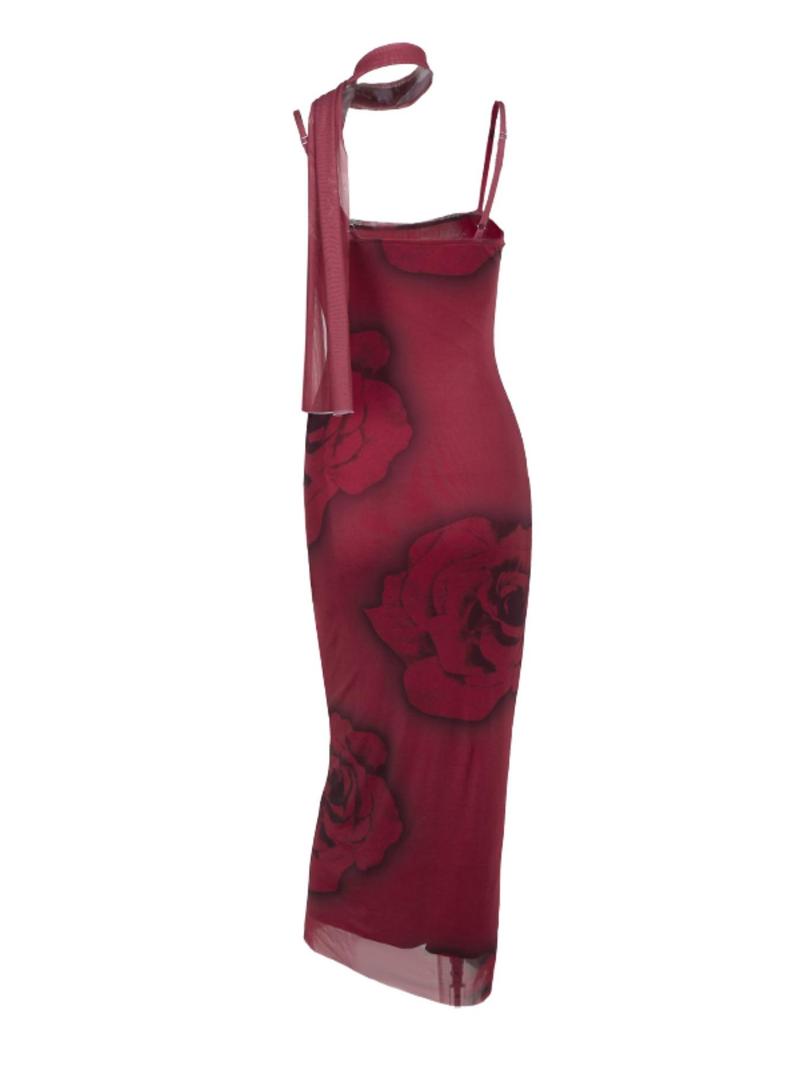 Product Introduction of Women's Floral Print Tulle  Cami  Dress with Scarf, Casual Sleeveless Long  Dress for Summer, Ladies Clothes for Daily Wear 2