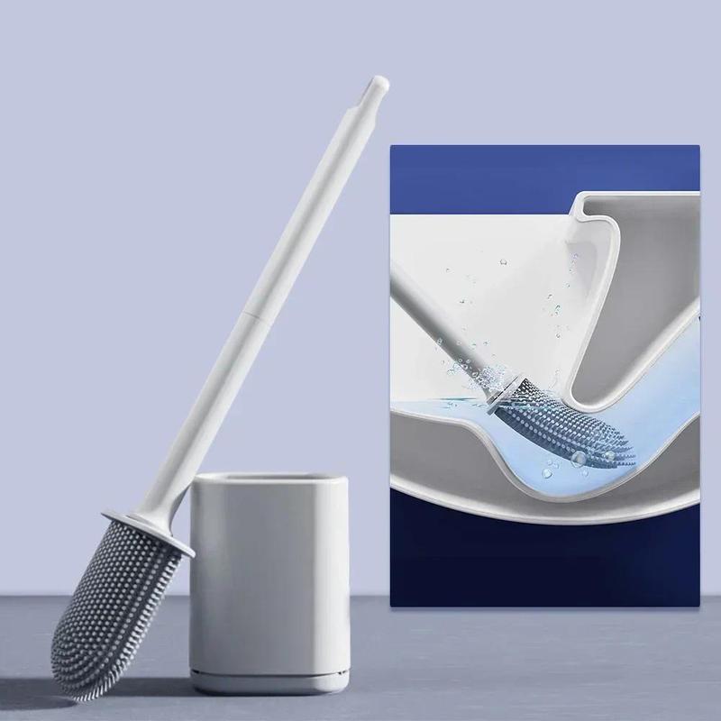 Silicone TPR Toilet Brush and Holder Flat Head Soft Bristles Bathroom Cleaning Brushes Household Silicone Bristles for ToiletS 0