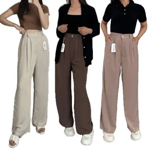 SIVALI Loose Pants Trousers 332 [PART 2] Celana Kulot Wanita Panjang Highwaist Anti Kusut Bahan Jatuh Polyester Outfit Casual Formal Untuk Kerja Kantor Korean Style Ada Ukuran Jumbo karet hitam Soft