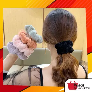 BISA COD F5723 Ikat Rambut Scrunchie Korea / Bulu Lembut Motif Polos Karet Scrunchies