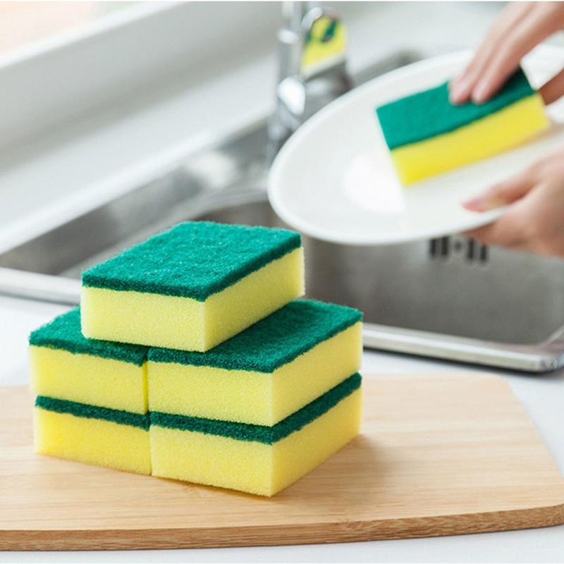 Miếng rửa chén bát 2 mặt xanh vàng tiện dụng, Miếng bọt biển tạo bọt cọ rửa xoong nồi siêu sạch