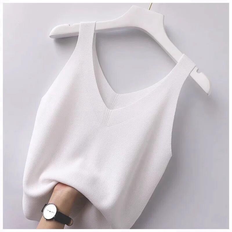 Product Introduction of Camisole Women's Summer Knitwear Korean Style V-neck Fashion Sexy Beauty Back Slim Fit Comfortable Thin Sleeveless Top 15