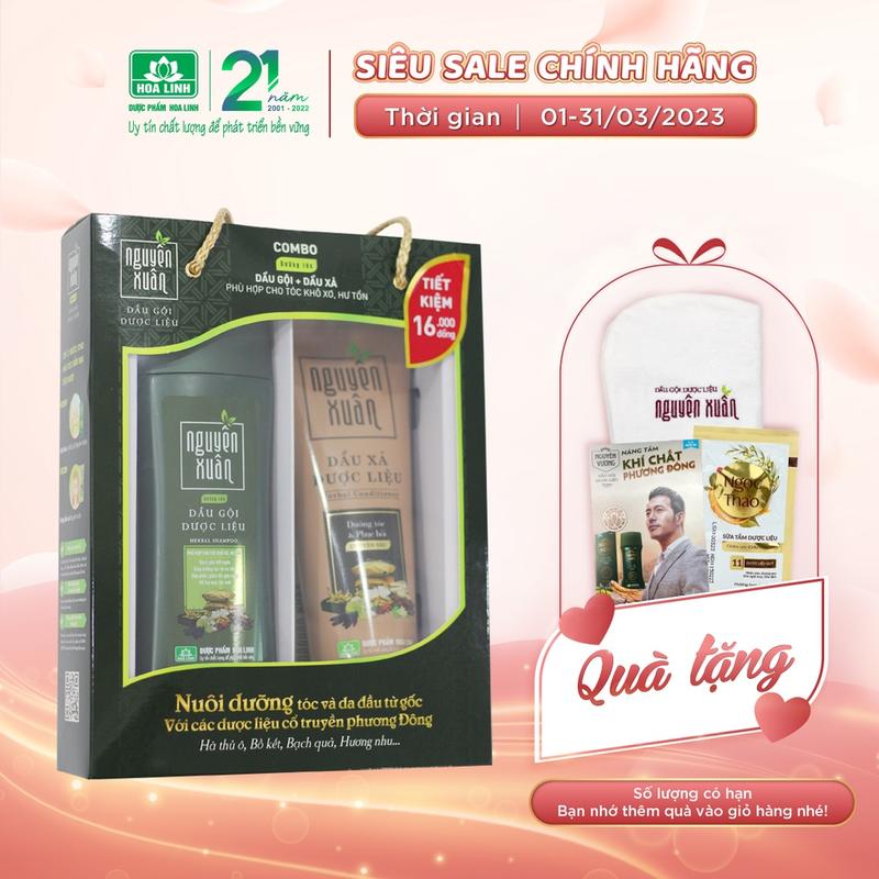 Combo Dầu gội 200ml và Dầu xả 180ml Nguyên Xuân Xanh dưỡng tóc chuyên sâu