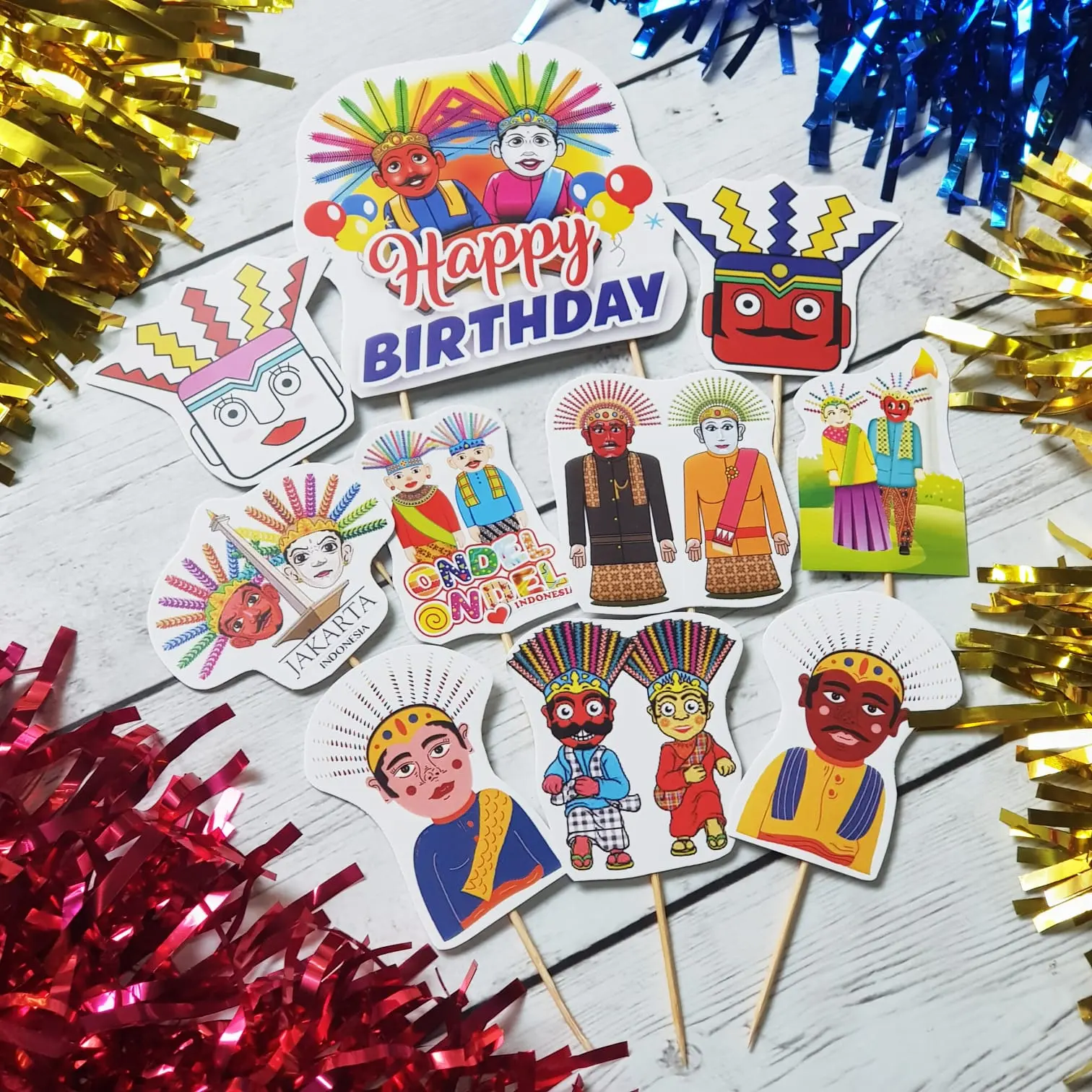 Ondel Ondel Birthday Cake Topper Cupcake Pudding Tumpeng Hampers Hiasan Kue Ulang Tahun 1 set