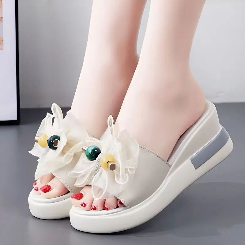Dép Đế Xuồng Da Thật, Thời Trang, Dành Cho Nữ, Thích Hợp Cho Mùa Hè, Hàng Mới Về, Dép Đế Xuồng Tăng Chiều Cao, Kiểu Dáng Muffin, Có Thể Đeo Ngoài Trời, 2024