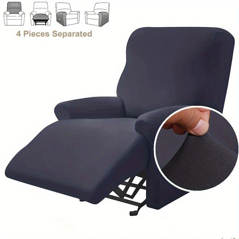 Solid Color Stretch Recliner Sofa Cover, 4pcs/set All-inclusive Dustproof Sofa Slipcover, Non-slip Sofa Protector for Living Room, Sofa Accessories, Home Decor, Home Essentials 0