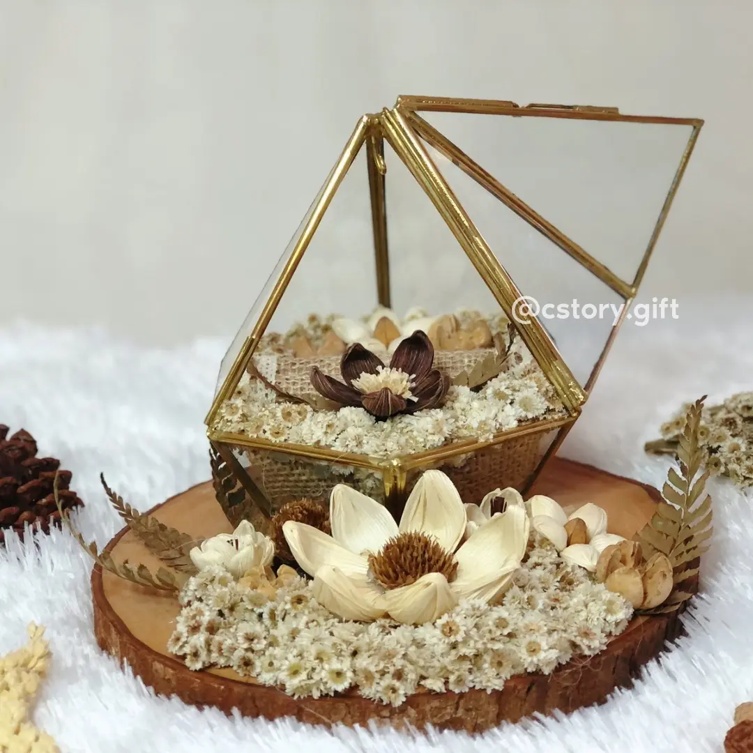 Ringbox Kotak Cincin Pernikahan Lamaran Akrilik Rustic Seserahan Aesthetic Bunga