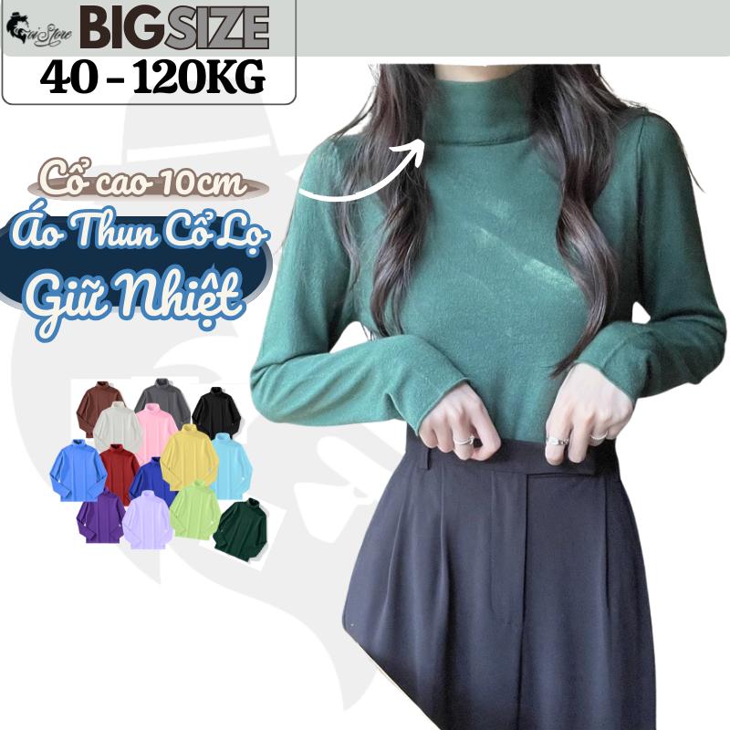 40-110Kg Áo Cổ Lọ Bigsize Cổ Cao 10p Tay Dài Thun Gân Giữ Nhiệt Thời Trang Women bigsize nữ lovito đồ Top Đen Cổ Tròn Sơ Mi
