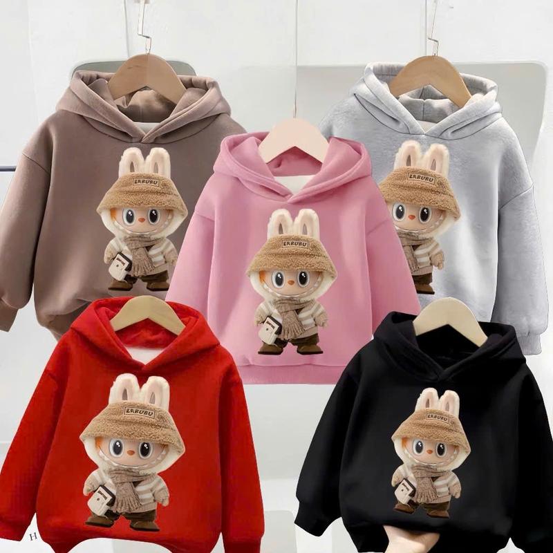 Áo Nỉ Hoodie Bé Trai Bé Gái in Hình LABUBU Mũ 2 Lớp Chất Nỉ Bông Mềm Mịn Cho Bé Từ 6- 30kg