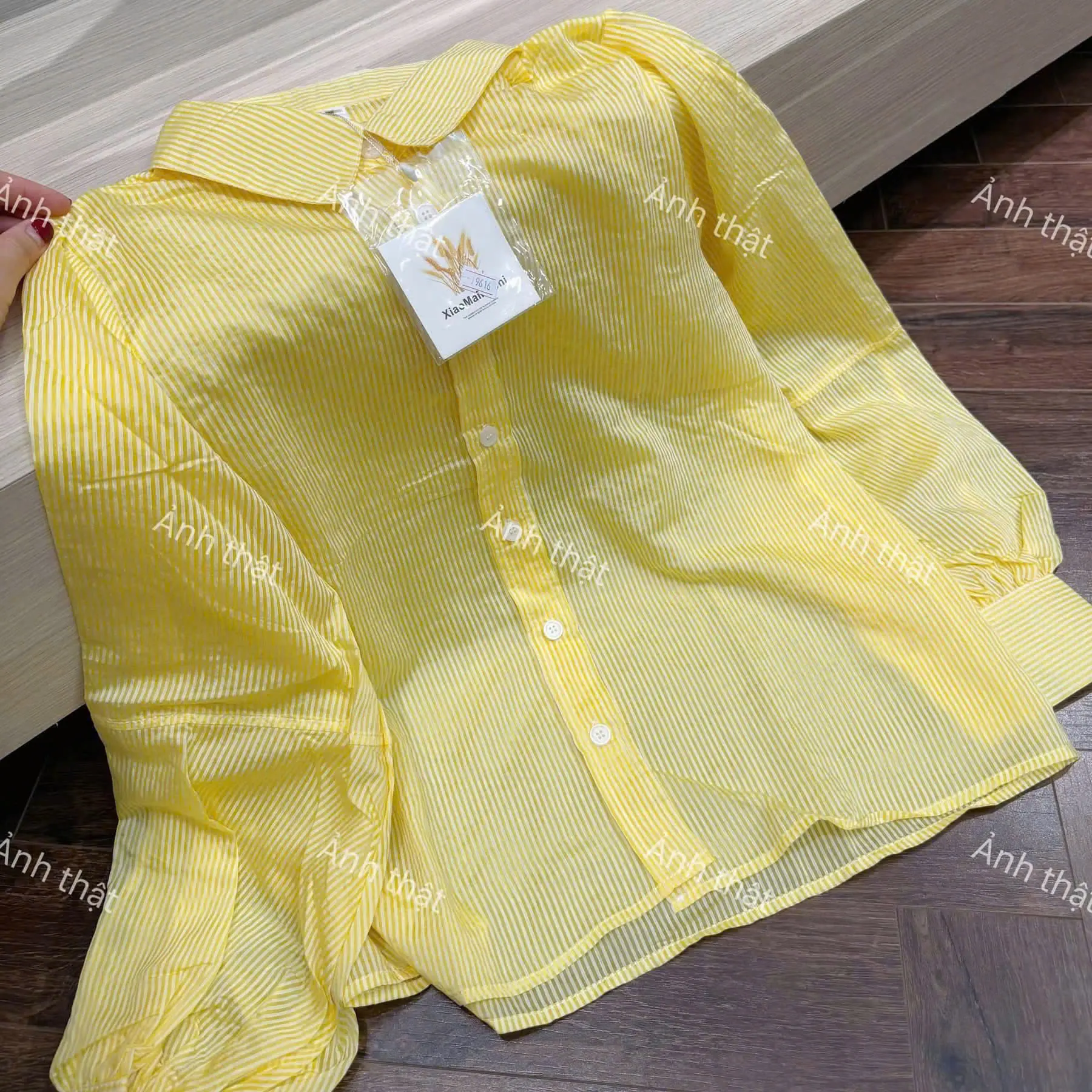 SMTK03_ÁO SƠ MI NỮ KẺ VÀNG TAY BỒNG BO