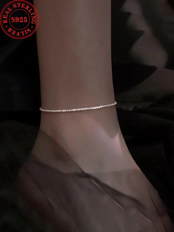 925 Sterling Silver Adjustable Link Anklet, Fashionable Anklet for Women & Girls, Trendy All-match & Exquisite Jewelry for Birthday Gift 3