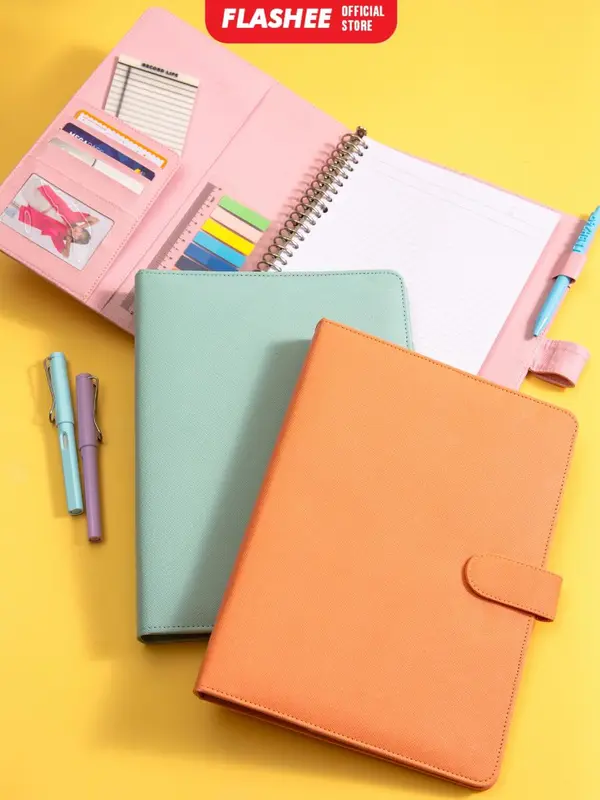 Flashee Binder Kulit Polos Eksklusif A5 20 Ring Buku Agenda Levi A5 Organizer Kulit Sintetis Cover Paper Stationery Multifungsi 8