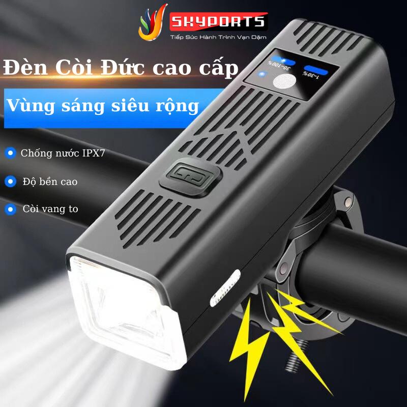 Đèn xe đạp có Còi bản Siêu sáng cao cấp nhất, độ sáng 450 Lumens, siêu chống nước IPX7 đèn  xe