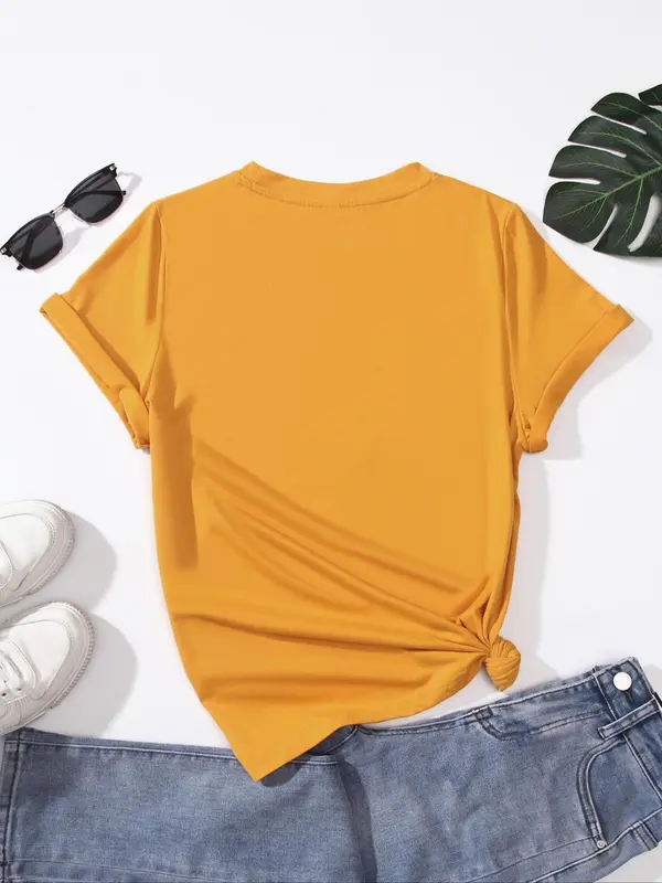 Women's Letter Print Round Neck Graphic Tee, Vintage Trendy Casual Short Sleeve T-shirt for Daily Wear, Ladies Summer Clothes 3
