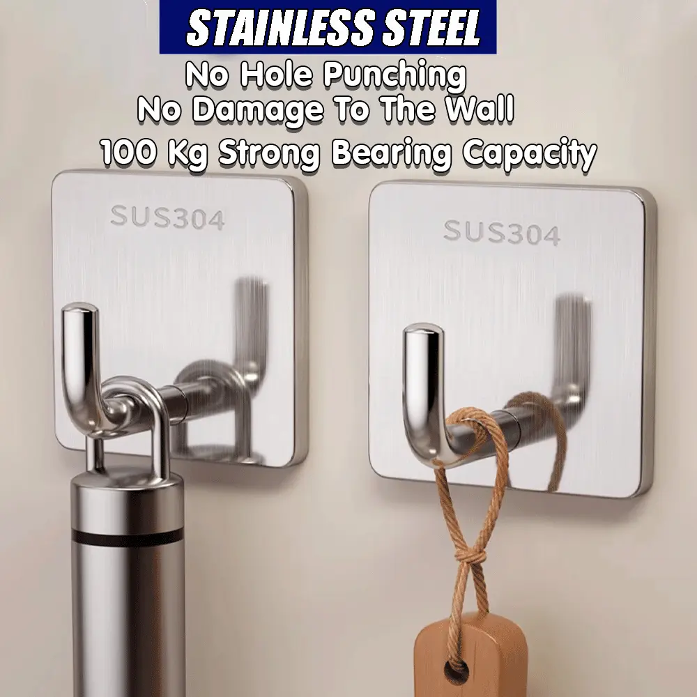 Adhesive Hooks Heavy Duty Sticky Hooks Wall Hangers Waterproof Stainless Steel Hanger Towel Holder on Hooks Hanger