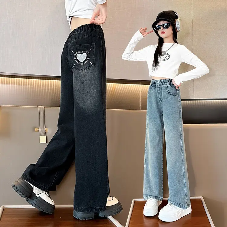 Quần Jean Xuông Cạp Chun Cá Tính, Năng Động Cho Bé Gái  (Túi Quần Có In Hình Trái Tim Ở Túi Sau) quần  jean quần áo  cho bé gái quần  jean Women Pants