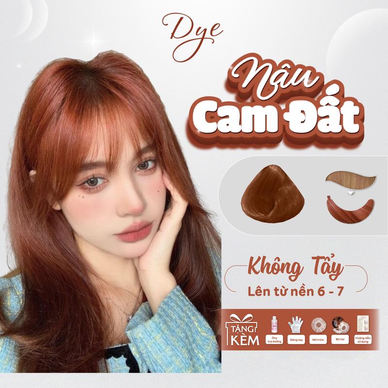 Thuốc Nhuộm Tóc màu Nâu Cam Đất nâng tone,Không chứa silicon Bền màu Tặng kèm oxy trợ nhuộm và bao tay Đổi Màu Tóc Dưỡng Tóc