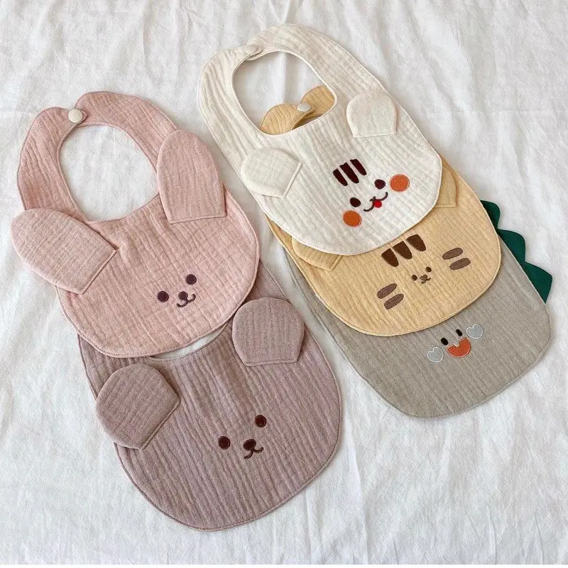 Yếm Hoa In Thỏ, Gấu Cho Bé, Yếm Xô Muslin Cao Cấp Cho Bé, Mềm Mại Và Thấm Hút Tốt, Hoạ Tiết Dễ Thương