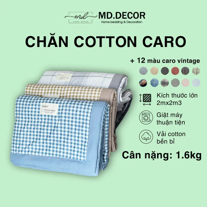 Chăn mền cotton đũi 2mx2m3 màu vintage decor phòng ngủ chần bông hè mỏng mát 0